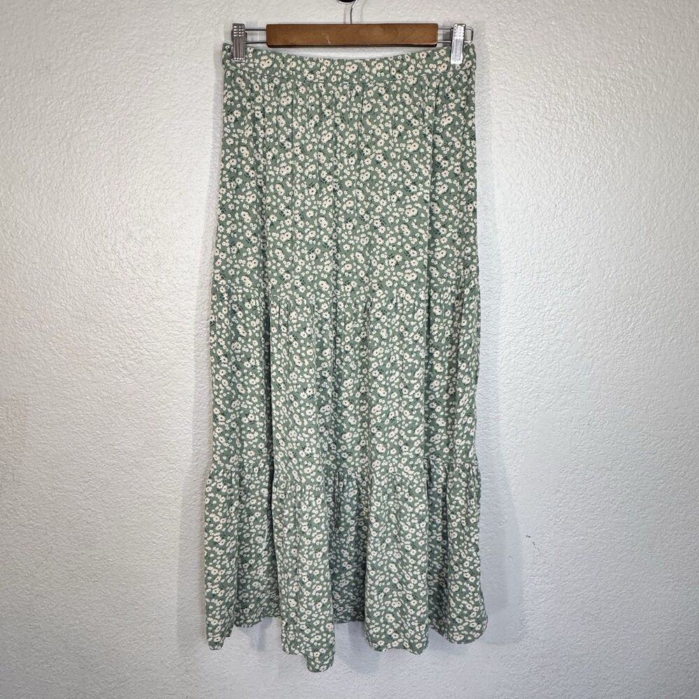 American Eagle Skirt Wild Flower Tiered Midi Sage Hippie Grunge 90s Women M